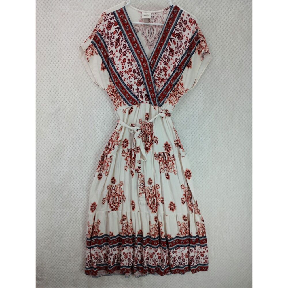 Knox Rose Maxi Dress Women's Large Boho Cream Paisley Tiered Skirt